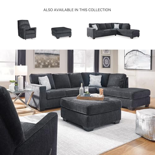 Signature Design by Ashley Altari Oversized Accent Ottoman, Large Gray Square Footstool, Contemporary Chenille Fabric Coffee Table Design, Slate