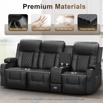 3 Seat Recliner Sofa, Large Reclining Sofa with Storage Console, Manual Reclining Chair with USB Ports, 2 Cell Phone Holder, 3 Seater Loveseat Recliner Couch for Living Room