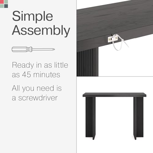 Fluted Console Table - Small Entry Desk for Narrow Spaces - Modern, Mid-Century Home Decor - Living Room Furniture - Solid Wood Entryway Table - Fluted Cross Bass and Rectangular Top (Black)