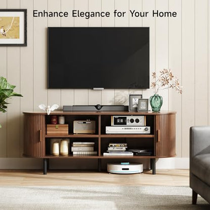 55" TV Stand with Power Outlet & Storage for TVs up to 60", Walnut, view 4