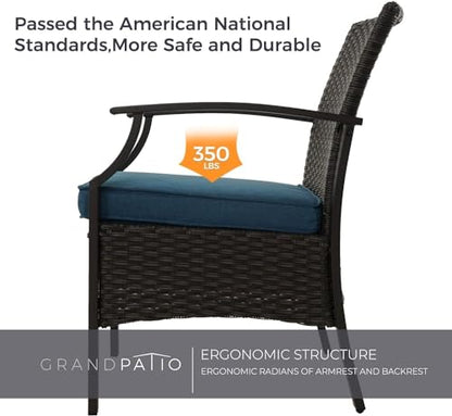 Outdoor Wicker Chairs Set of 2, Wicker Patio Seating with Olefin Cushion for Front Porch Small Balcony Outside (Peacock Blue)