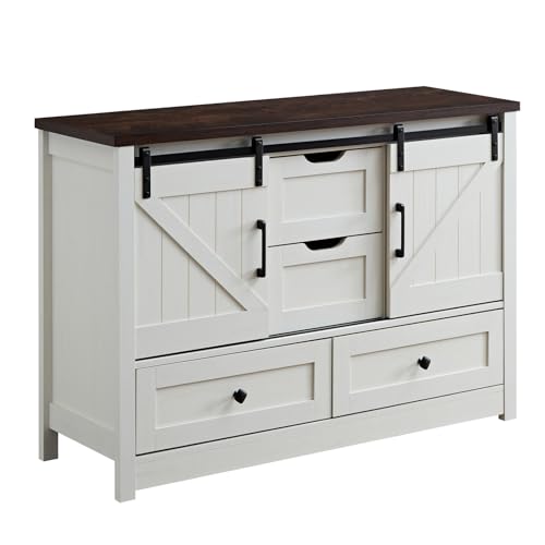 White Dresser for Bedroom, Farmhouse Dresser with Sliding Barn Door, view 2