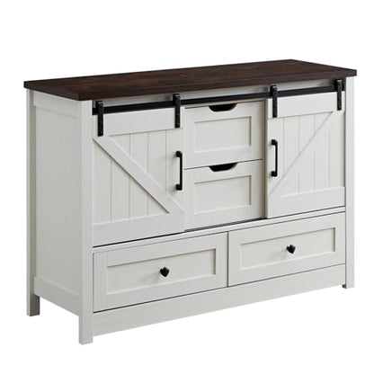 White Dresser for Bedroom, Farmhouse Dresser with Sliding Barn Door, view 2
