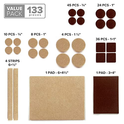Felt Furniture Pads 133 PCS Premium Furniture Pads - Felt Pads Furniture Feet Best Wood Floor Protectors - Protect Your Hardwood & Laminate Flooring! Brown and Beige