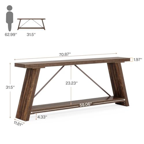 Tribesigns 70.9 Inches Extra Long Sofa Table Behind Couch, Industrial Entryway Console Table with Storage for Hallway, Entry, Living Room, Dark Walnut Brown