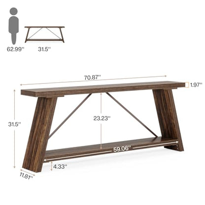 Tribesigns 70.9 Inches Extra Long Sofa Table Behind Couch, Industrial Entryway Console Table with Storage for Hallway, Entry, Living Room, Dark Walnut Brown