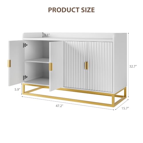 47" Fluted Sideboard with Storage Cabinet, Adjustable Shelf, White, view 3