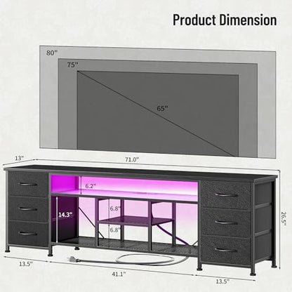 71 Inch LED TV Stand, Entertainment Center, Black, view 4