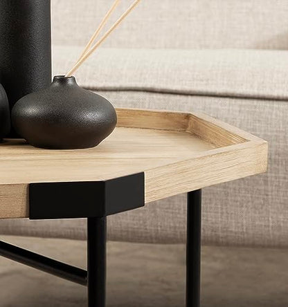 Occonor Two-Tone Octagon Coffee Table; 28 x 26 x 18; Natural Brown and Black; Transitional Mixed Materials Living Room Table with Resilient Wood Construction