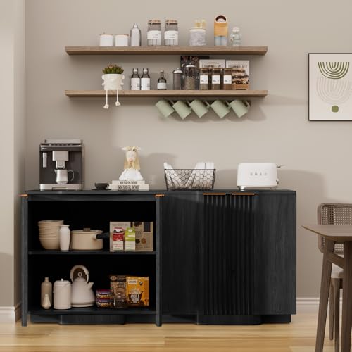 Fluted Buffet Cabinet with Storage, 94.5" Accent Sideboard Credenza, view 8