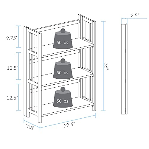 3-Shelf Folding Stackable Bookcase (27.5" Wide)-Honey Oak