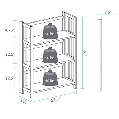 3-Shelf Folding Stackable Bookcase (27.5" Wide)-Honey Oak