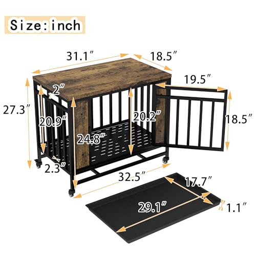 Farmhouse Dog Crate Furniture, 32.5 Inch Wooden Dog Kennel with Removable Tray, view 3