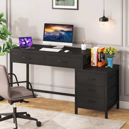 Computer Desk with 5 Drawers, Reversible Home Office Desks, view 8