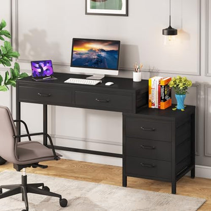 Computer Desk with 5 Drawers, Reversible Home Office Desks, view 8