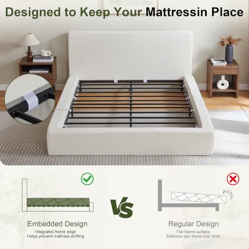 Queen Cloud Bed Frame with Headboard, No Box Spring Needed, White-Style A, view 7