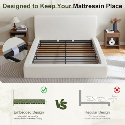 Queen Cloud Bed Frame with Headboard, No Box Spring Needed, White-Style A, view 7
