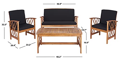 SAFAVIEH Outdoor Collection Fontana Natural/ Black Cushions 4-Piece Conversation Patio Set