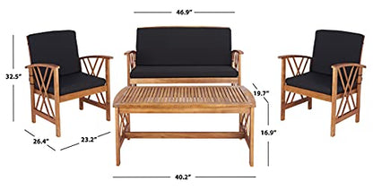 SAFAVIEH Outdoor Collection Fontana Natural/ Black Cushions 4-Piece Conversation Patio Set