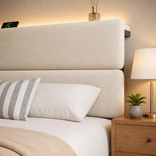 Queen Bed Frame with 2 Storage Drawers, Beige Velvet Upholstered, view 6