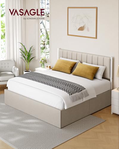 VASAGLE Lift Up Storage Bed Frame, King Size, Upholstered Headboard, view 4