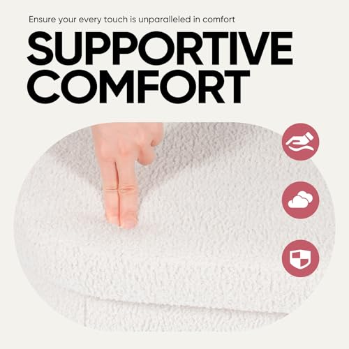 30 Inches Oval Ottoman with Storage, Boucle Sherpa Storage Ottoman Bench, Folding Foot Rest Chest for Bedroom Living Room