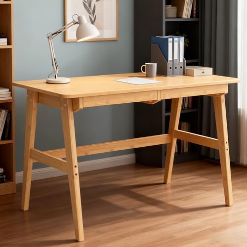 Writing Computer Desk 46" Bamboo Home Office Table with 2 Drawers, view 2