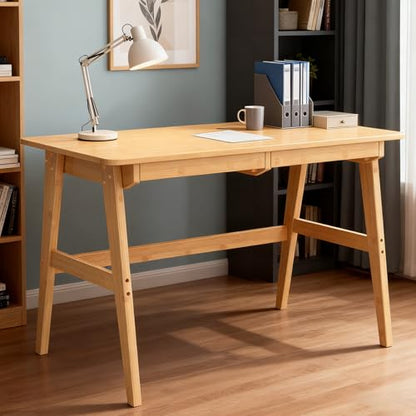 Writing Computer Desk 46" Bamboo Home Office Table with 2 Drawers, view 2