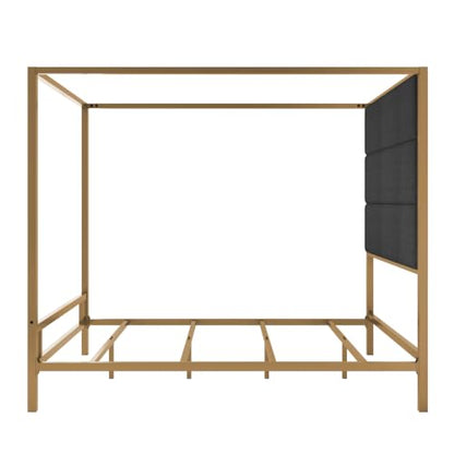 Queen Size Canopy Bed with Upholstered Headboard and Storage,Gold+Dark Grey, view 8