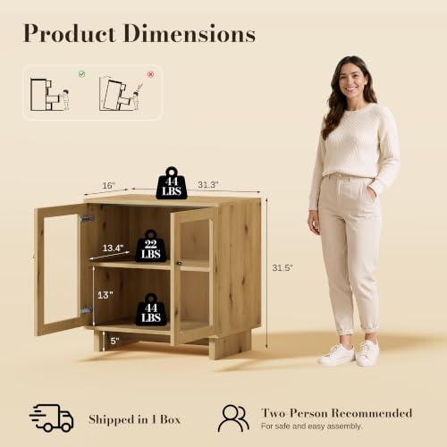 31.3" Storage Cabinet, Modular Sideboard Buffet Cabinet, Glass Cabinet-Oak, view 4