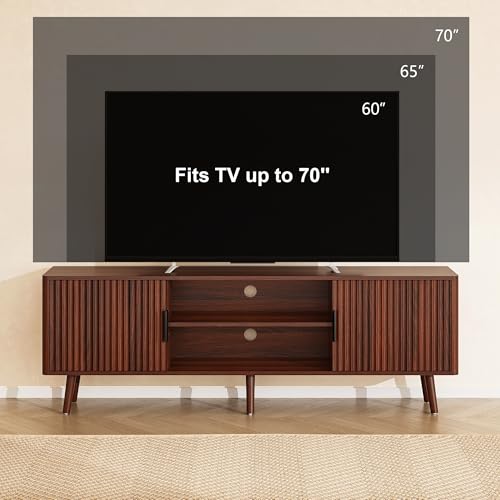 63" Fluted TV Stand, Mid Century Entertainment Center with Storage, view 4