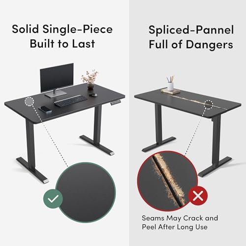 55 x 28 Inch Large One-Piece Standing Desk, Adjustable Height Electric Computer Home Office Sit Stand up Whole Board Workstation, with Memory Presets, Headphone Hook, Black