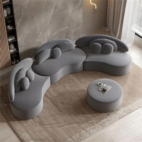 Velvet Sectional Sofa Set with Ottoman 7-Seat Curved Floor in Deep Gray