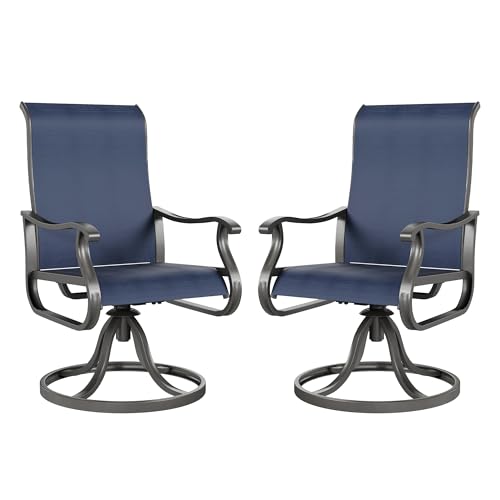 Patio Swivel Chairs Set of 2, Outdoor Swivel Rocker Dining Chairs with All Weather Textilene High Back & Metal Frame, for Backyard Deck Lawn Garden, Navy Blue