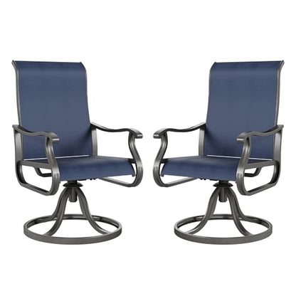 Patio Swivel Chairs Set of 2, Outdoor Swivel Rocker Dining Chairs with All Weather Textilene High Back & Metal Frame, for Backyard Deck Lawn Garden, Navy Blue