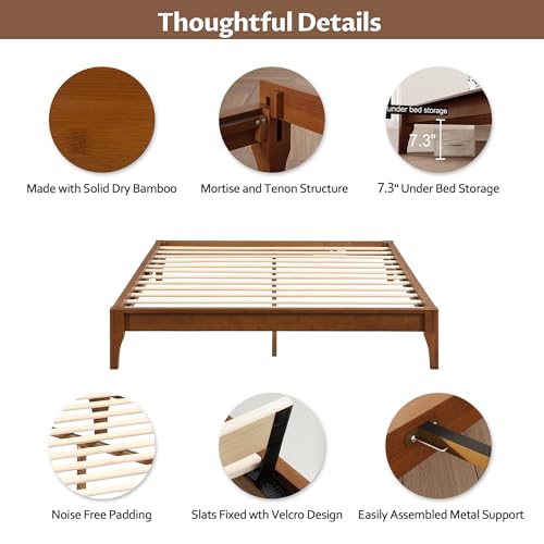 Modern Bamboo Japanese Joinery Queen Bed Frame, Tools Free, Brown, view 6