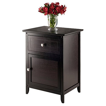 Eugene Accent Table in Espresso, Classic Small Bedside Table for Bedroom, Sturdy Nightstand with Storage, Convenient Furniture for Couch Side, Living Room, Entryway