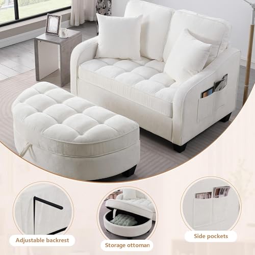 Two-Seater Sofa, Ergonomic and Backrest Design, Ottoman with Storage, view 4
