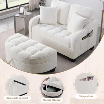 Two-Seater Sofa, Ergonomic and Backrest Design, Ottoman with Storage, view 4