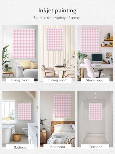 NuYeBiofx Modern Minimalist Checkered Canvas Wall Art Prints,48"x32" Framed Picture Artwork Farmhouse Light Pink Buffalo Plaid Printed Canvas Oil Painting for Living Room Bedroom Office,Ready to Hang