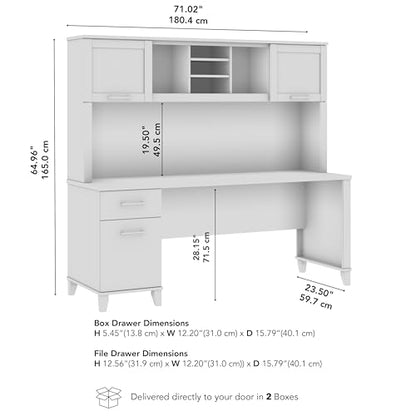 72-Inch Office Desk with Drawers and Hutch, Computer Desk with File and Box Drawers, Shelves and Storage Cabinet, Home Office Workstation, Somerset Collection, Hansen Cherry