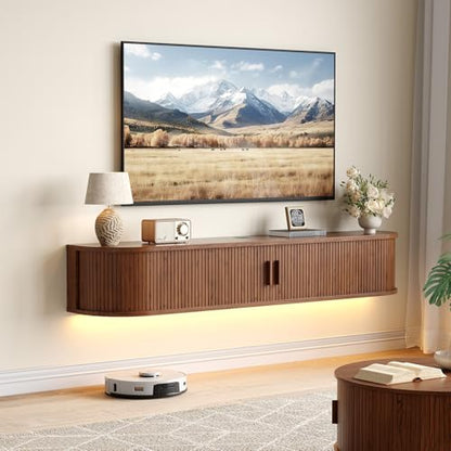 63" Floating TV Stand, Wall Mounted Entertainment Center Walnut, view 3
