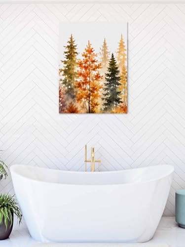 NuYeBiofx Nature Watercolor Autumn Forest Canvas Wall Art Prints,30"x20" Framed Picture Artwork Rustic Fall Pine Trees Scene Printed Canvas Oil Painting for Living Room Bedroom Office,Ready to Hang