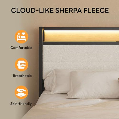 Full Bed Frame with Headboard, LED Lights and Charging Station, view 6