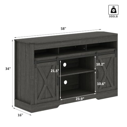Farmhouse TV Stand with Two Barn Doors for 65+ Inch TV (Dark Grey), view 3