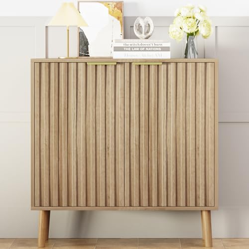 Fluted Storage Cabinet, Free Standing Buffet, Wood Sideboard, view 8