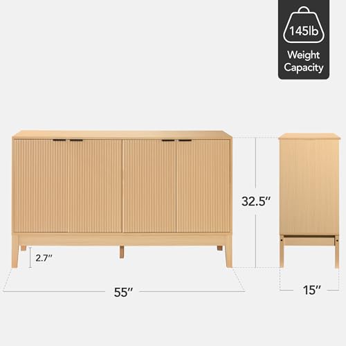 55" Modern 4-Door Sideboard Storage Cabinet, Buffet, Media Cabinet, Cupboard, view 4