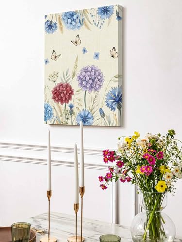 NuYeBiofx Spring Watercolor Garden Flower Canvas Wall Art Prints,40"x28" Framed Picture Artwork Hydrangea Floral on Burlap Printed Canvas Oil Painting for Living Room Bedroom Office,Ready to Hang