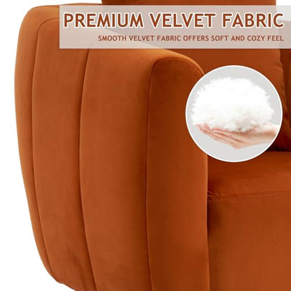 360° Swivel Velvet Accent Chair with Fluffy Cushions, Orange