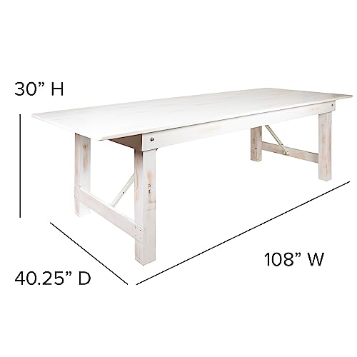 Hercules Commercial Grade Farmhouse Dining Table | Solid Pine Foldable Table for 10 in Antique Rustic White | Rustic Charm for Home and Events